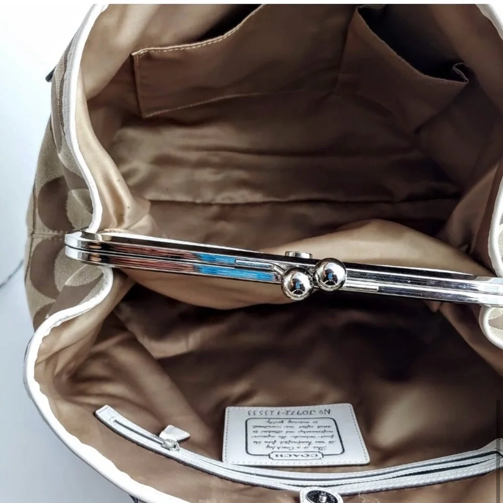 Coach Signature Canvas Kisslock Handbag – EUC - Picture 9 of 13